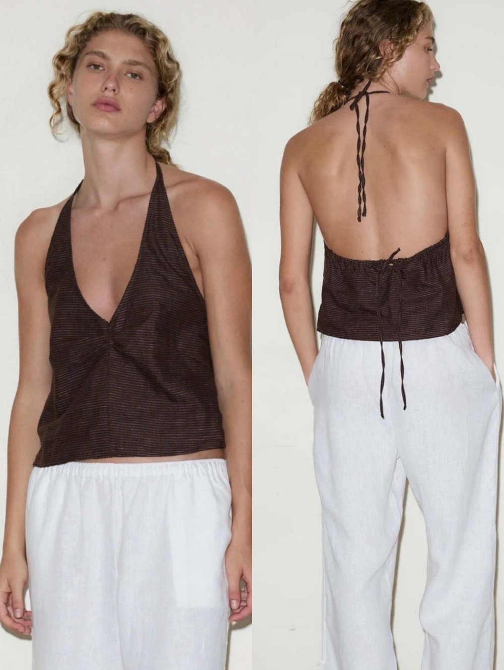 Deiji Studio Linen Halter In Royal Stripe